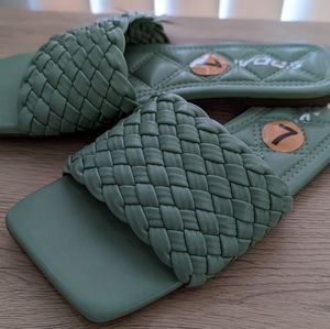 Tweed Slide Sandals -Sage